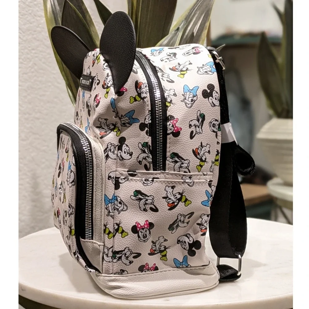 NWT Disney Mickey & Co Mini Backpack Unisex Mini White Character Print 3D Ears